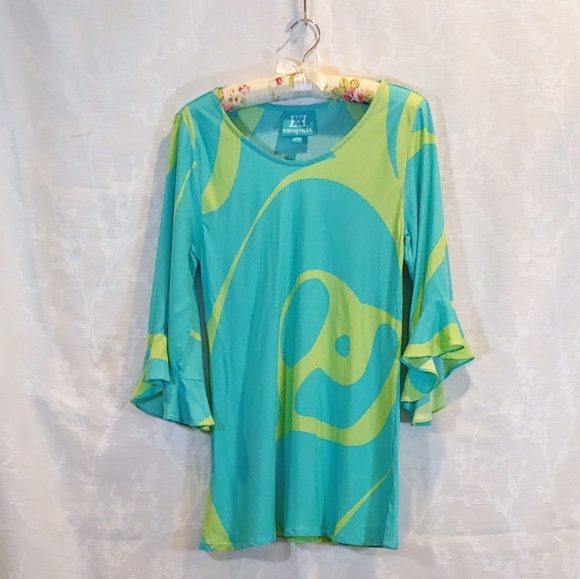 Escapada | Abstract Ruffle Sleeve Tunic | XS - Picture 1 of 8